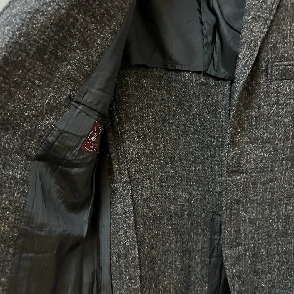 Vintage Hardwick Harris Tweed Blazer Mens Charcoal Grey Wool Sport Coat USA Made